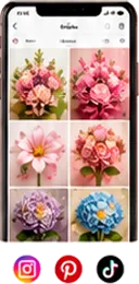 Teléfono móvil mostrando publicaciones de flores de listón en redes sociales