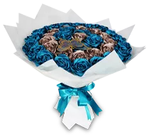 Ramo eterno de rosas de listón azul turquesa con papel blanco